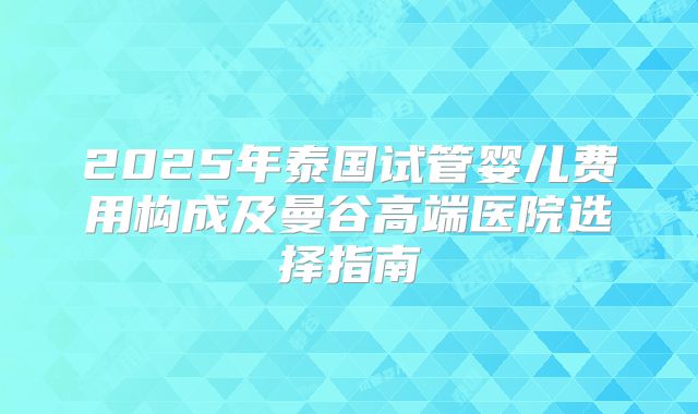 2025年泰国试管婴儿费用构成及曼谷高端医院选择指南
