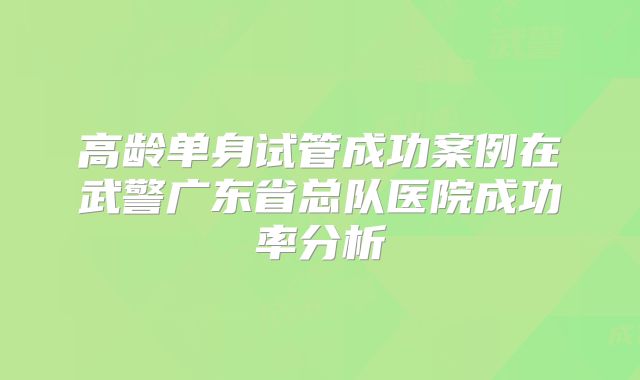 高龄单身试管成功案例在武警广东省总队医院成功率分析
