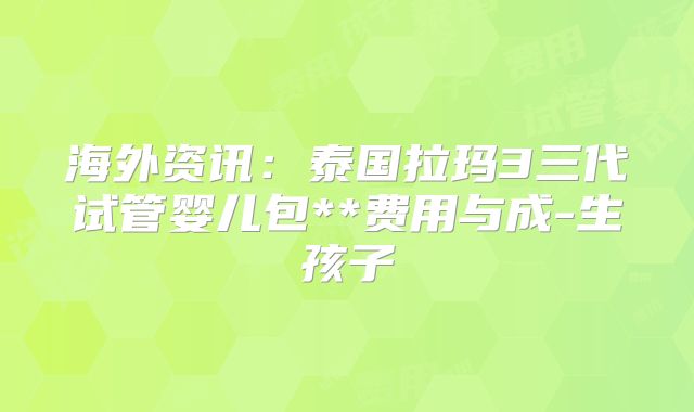 海外资讯:泰国拉玛3三代试管婴儿包**费用与成-生孩子