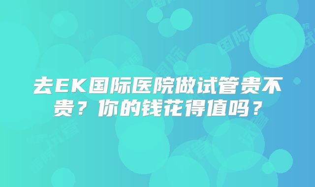 去EK国际医院做试管贵不贵?你的钱花得值吗?