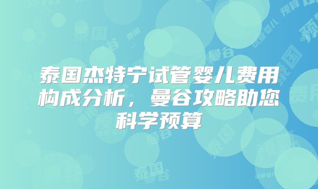 泰国杰特宁试管婴儿费用构成分析,曼谷攻略助您科学预算