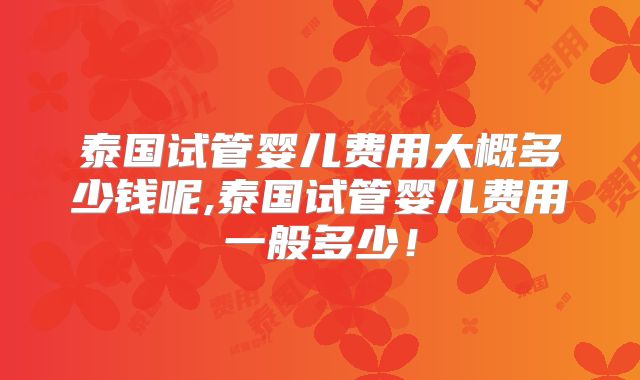 泰国试管婴儿费用大概多少钱呢,泰国试管婴儿费用一般多少！