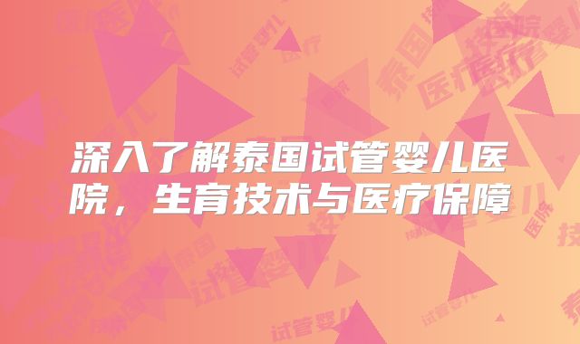 深入了解泰国试管婴儿医院，生育技术与医疗保障