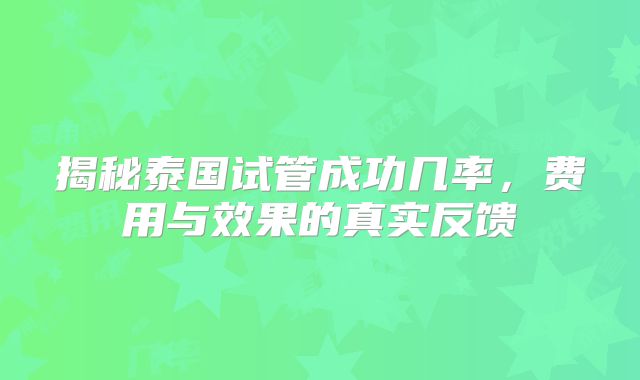 揭秘泰国试管成功几率，费用与效果的真实反馈