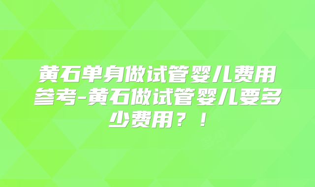 黄石单身做试管婴儿费用参考-黄石做试管婴儿要多少费用?!