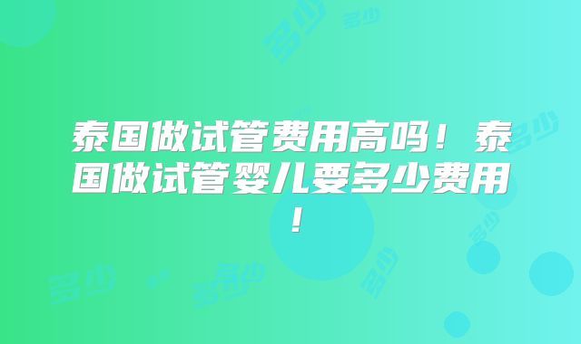 泰国做试管费用高吗!泰国做试管婴儿要多少费用!