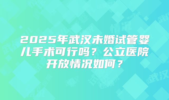 2025年武汉未婚试管婴儿手术可行吗？公立医院开放情况如何？