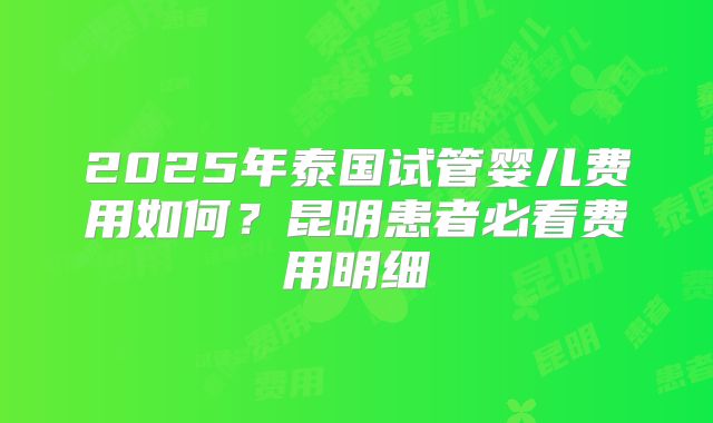 2025年泰国试管婴儿费用如何?昆明患者必看费用明细