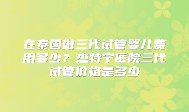 在泰国做三代试管婴儿费用多少?杰特宁医院三代试管价格是多少
