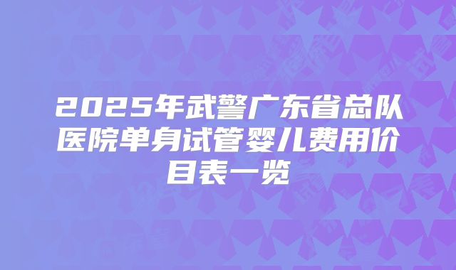 2025年武警广东省总队医院单身试管婴儿费用价目表一览