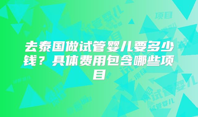 去泰国做试管婴儿要多少钱?具体费用包含哪些项目