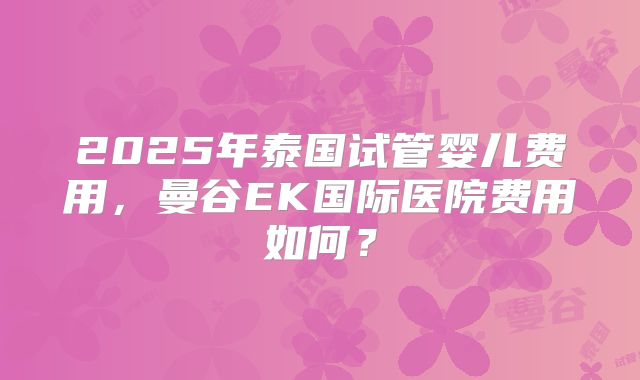 2025年泰国试管婴儿费用,曼谷EK国际医院费用如何?
