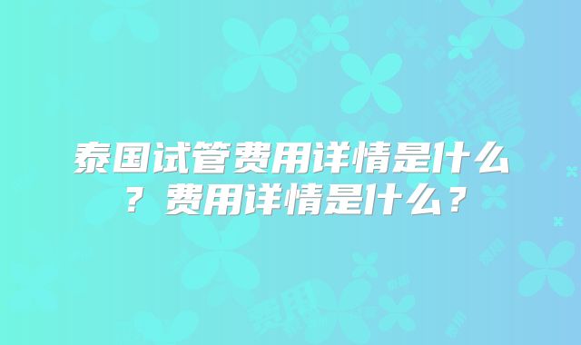 泰国试管费用详情是什么?费用详情是什么?