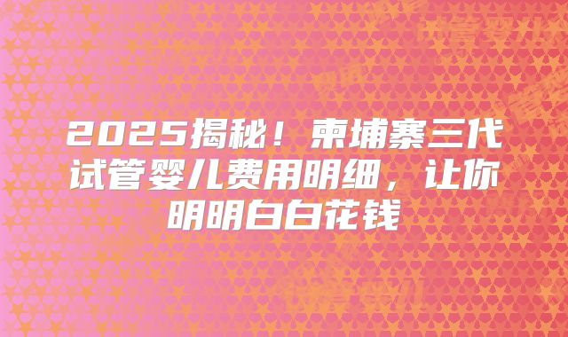 2025揭秘！柬埔寨三代试管婴儿费用明细，让你明明白白花钱