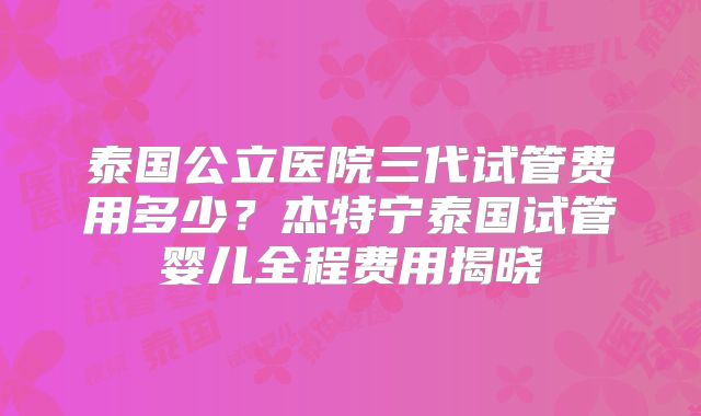 泰国公立医院三代试管费用多少?杰特宁泰国试管婴儿全程费用揭晓