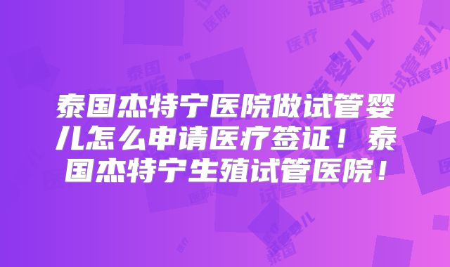 泰国杰特宁医院做试管婴儿怎么申请医疗签证!泰国杰特宁生殖试管医院!
