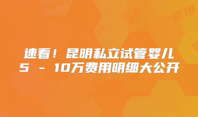 速看!昆明私立试管婴儿5 - 10万费用明细大公开