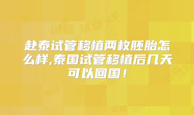 赴泰试管移植两枚胚胎怎么样,泰国试管移植后几天可以回国！