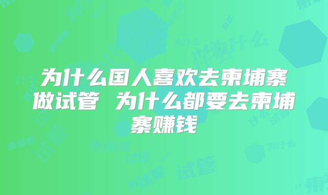 为什么国人喜欢去柬埔寨做试管 为什么都要去柬埔寨赚钱
