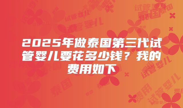 2025年做泰国第三代试管婴儿要花多少钱?我的费用如下