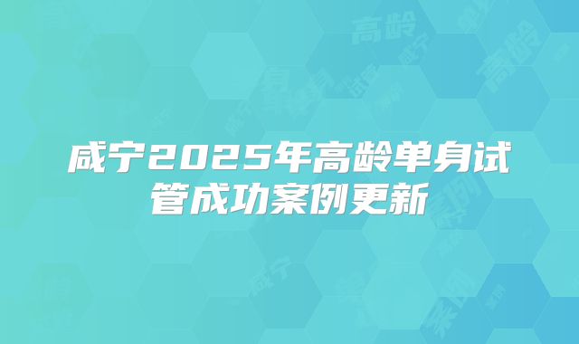 咸宁2025年高龄单身试管成功案例更新