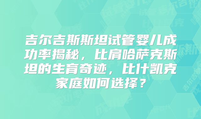 吉尔吉斯斯坦试管婴儿成功率揭秘，比肩哈萨克斯坦的生育奇迹，比什凯克家庭如何选择？