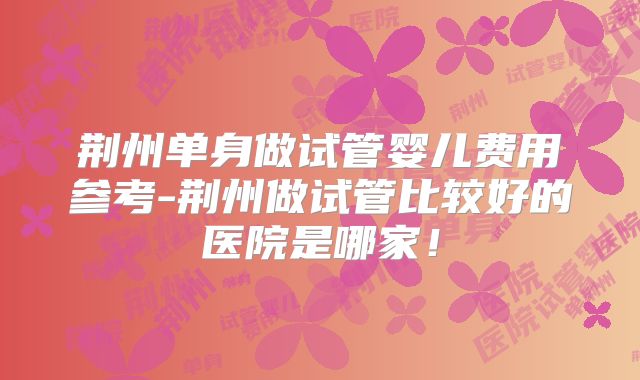 荆州单身做试管婴儿费用参考-荆州做试管比较好的医院是哪家!