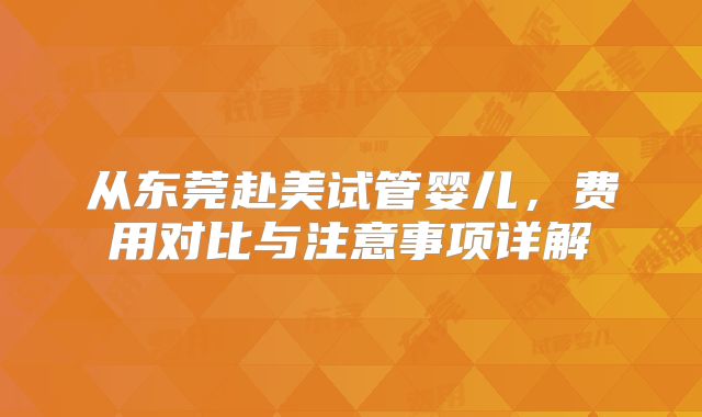 从东莞赴美试管婴儿,费用对比与注意事项详解