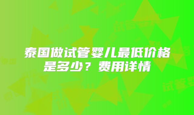 泰国做试管婴儿最低价格是多少?费用详情