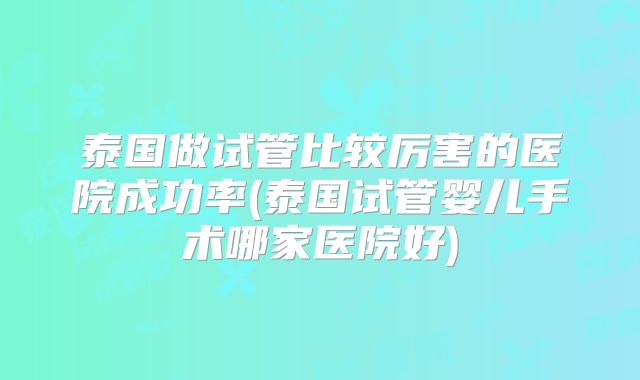 泰国做试管比较厉害的医院成功率(泰国试管婴儿手术哪家医院好)