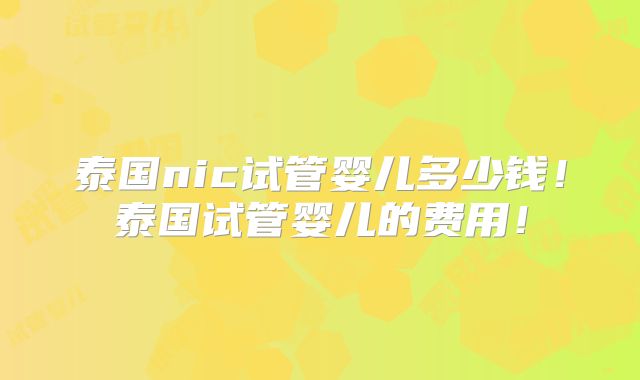 泰国nic试管婴儿多少钱！泰国试管婴儿的费用！