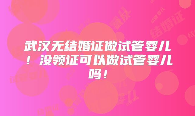 武汉无结婚证做试管婴儿！没领证可以做试管婴儿吗！