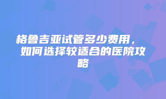 格鲁吉亚试管多少费用， 如何选择较适合的医院攻略