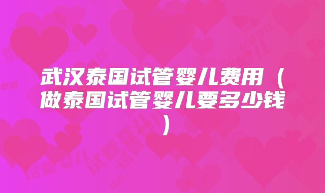 武汉泰国试管婴儿费用（做泰国试管婴儿要多少钱）