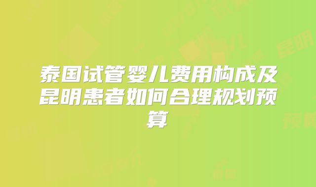 泰国试管婴儿费用构成及昆明患者如何合理规划预算