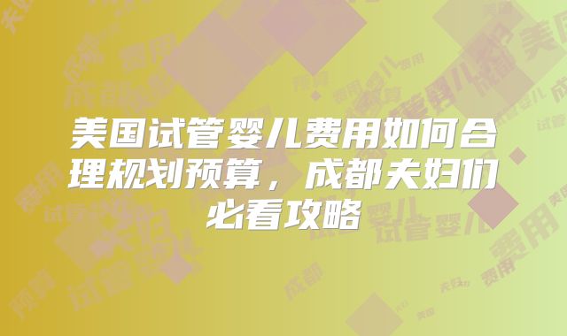美国试管婴儿费用如何合理规划预算，成都夫妇们必看攻略