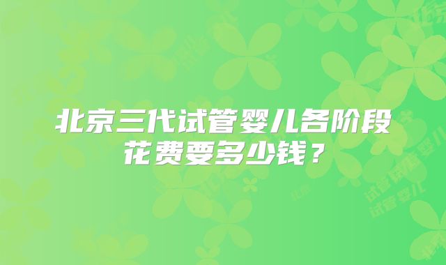 北京三代试管婴儿各阶段花费要多少钱?