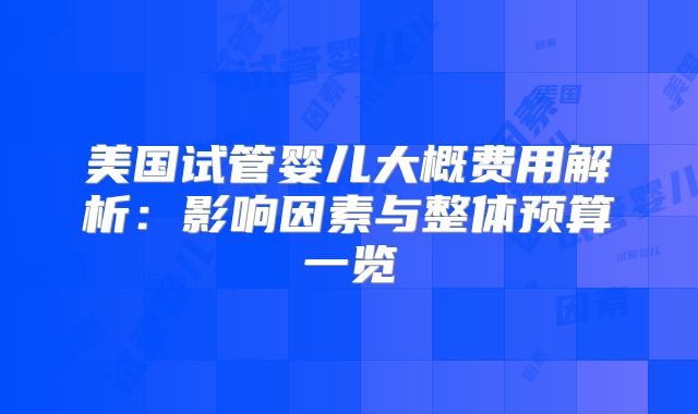 美国试管婴儿大概费用解析：影响因素与整体预算一览