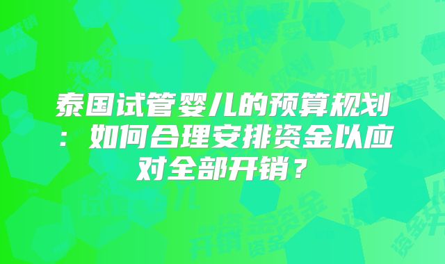 泰国试管婴儿的预算规划:如何合理安排资金以应对全部开销?