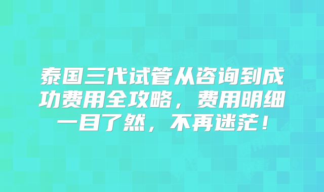 泰国三代试管从咨询到成功费用全攻略,费用明细一目了然,不再迷茫!