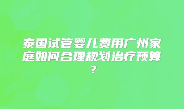 泰国试管婴儿费用广州家庭如何合理规划治疗预算?