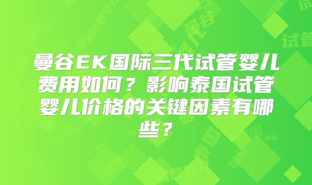 曼谷EK国际三代试管婴儿费用如何？影响泰国试管婴儿价格的关键因素有哪些？
