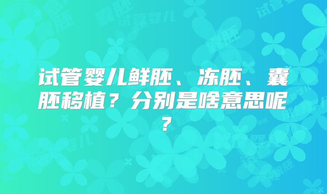 试管婴儿鲜胚、冻胚、囊胚移植?分别是啥意思呢?
