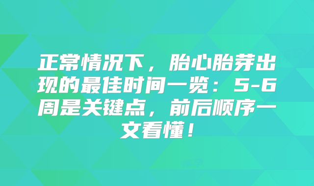正常情况下,胎心胎芽出现的最佳时间一览:5-6周是关键点,前后顺序一文看懂!