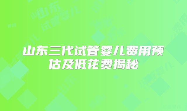 山东三代试管婴儿费用预估及低花费揭秘