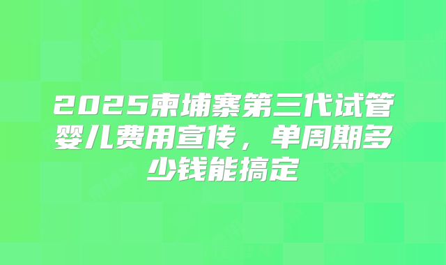 2025柬埔寨第三代试管婴儿费用宣传，单周期多少钱能搞定