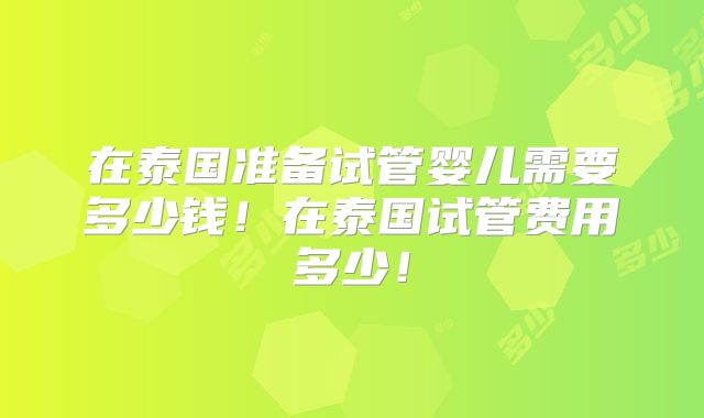 在泰国准备试管婴儿需要多少钱！在泰国试管费用多少！