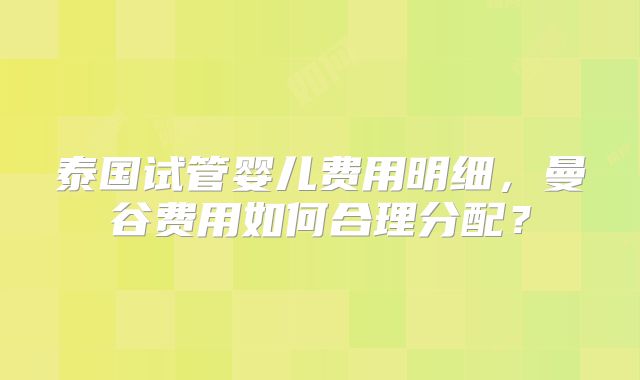 泰国试管婴儿费用明细，曼谷费用如何合理分配？