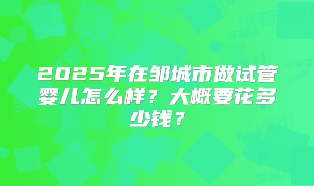 2025年在邹城市做试管婴儿怎么样?大概要花多少钱?