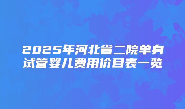 2025年河北省二院单身试管婴儿费用价目表一览